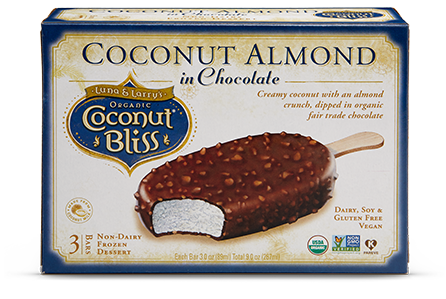 Luna & Larry's Coconut Bliss Coconut Almond in Chocolate bars coconut milk ice cream