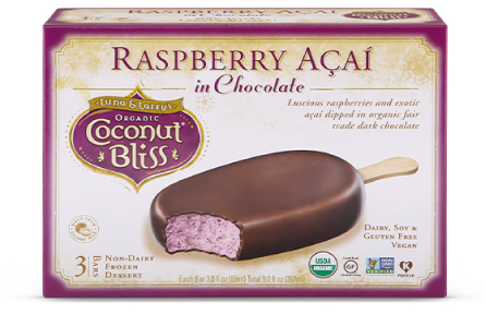Coconut Bliss Raspberry Acai in Chocolate bars.