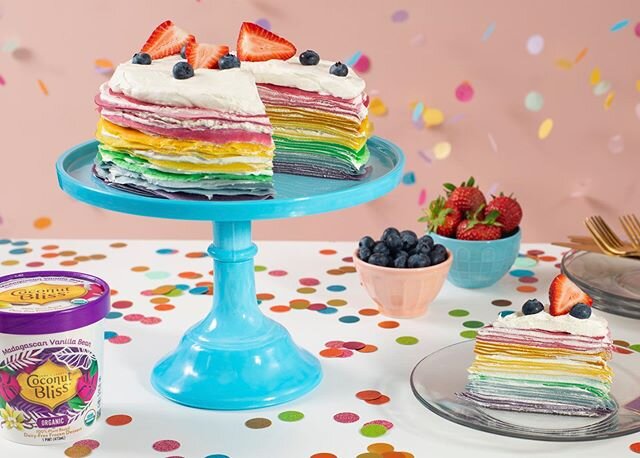 🏳️‍🌈Bring some #Pride into your kitchen this month (or any time of year) with this vegan Coconut Bliss Rainbow Crepe Cake made with our Madagascan Vanilla Bean ice cream and all natural food dyes. Pride Month is a time to honor and celebrate the LGBTQ+ community, educate ourselves on how to be more inclusive and work harder towards creating a world of equality and bliss for all beings. Although we may not be able to gather together this year at the Pride parades and special events, it is still important to show support and pay tribute to those who have helped and continue to help pave the way to equality for all. Click the link in our bio for the full recipe.