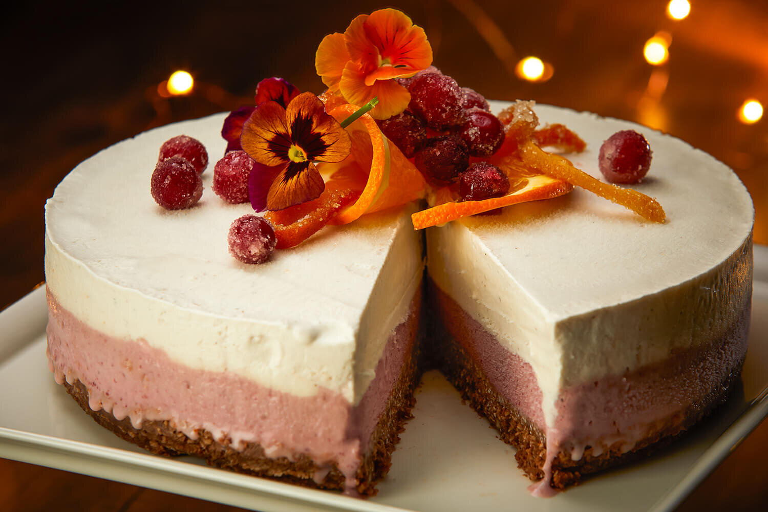 Cranberry Orange Holiday Ice Cream Cake